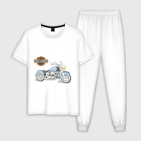 Мужская пижама хлопок с принтом Harley (2) в Петрозаводске, 100% хлопок | брюки и футболка прямого кроя, без карманов, на брюках мягкая резинка на поясе и по низу штанин
 | байк | дэвидсон | харлей | харли