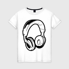 Женская футболка хлопок с принтом Наушники (3) в Петрозаводске, 100% хлопок | прямой крой, круглый вырез горловины, длина до линии бедер, слегка спущенное плечо | deejay | dj | tiesto | диджей | наушники