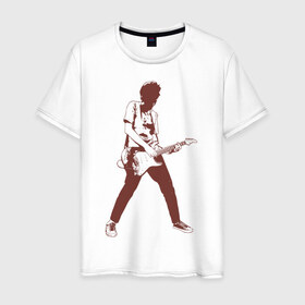 Мужская футболка хлопок с принтом Гитарист в Петрозаводске, 100% хлопок | прямой крой, круглый вырез горловины, длина до линии бедер, слегка спущенное плечо. | Тематика изображения на принте: гитара