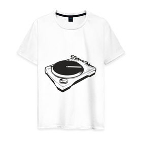 Мужская футболка хлопок с принтом DJ пульт в Петрозаводске, 100% хлопок | прямой крой, круглый вырез горловины, длина до линии бедер, слегка спущенное плечо. | deejay | dj | вертушка | диджей | пластинка
