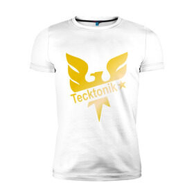 Мужская футболка премиум с принтом Tecktonik Gold в Петрозаводске, 92% хлопок, 8% лайкра | приталенный силуэт, круглый вырез ворота, длина до линии бедра, короткий рукав | dance | tecktonick | tektonic | tektonik | клуб | танцевать | тектоник | тиктоник