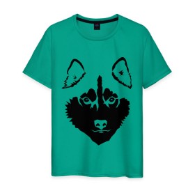 Мужская футболка хлопок с принтом Siberian Husky в Петрозаводске, 100% хлопок | прямой крой, круглый вырез горловины, длина до линии бедер, слегка спущенное плечо. | siberian husky | портрет | сибирский хаски | собака