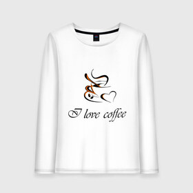 Женский лонгслив хлопок с принтом I love coffee в Петрозаводске, 100% хлопок |  | coffee | капучино | кофе | люблю кофе | чашка | эспрессо