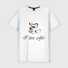 Мужская футболка премиум с принтом I love coffee в Петрозаводске, 92% хлопок, 8% лайкра | приталенный силуэт, круглый вырез ворота, длина до линии бедра, короткий рукав | coffee | капучино | кофе | люблю кофе | чашка | эспрессо