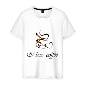 Мужская футболка хлопок с принтом I love coffee в Петрозаводске, 100% хлопок | прямой крой, круглый вырез горловины, длина до линии бедер, слегка спущенное плечо. | coffee | капучино | кофе | люблю кофе | чашка | эспрессо