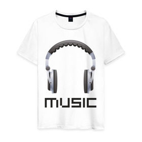 Мужская футболка хлопок с принтом Music headphones в Петрозаводске, 100% хлопок | прямой крой, круглый вырез горловины, длина до линии бедер, слегка спущенное плечо. | 