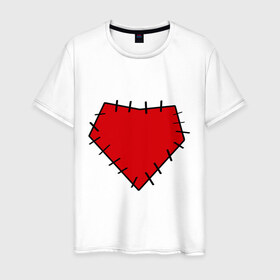 Мужская футболка хлопок с принтом Заплатка на сердце в Петрозаводске, 100% хлопок | прямой крой, круглый вырез горловины, длина до линии бедер, слегка спущенное плечо. | заплатка | любовь | отношения | сердце | чувства