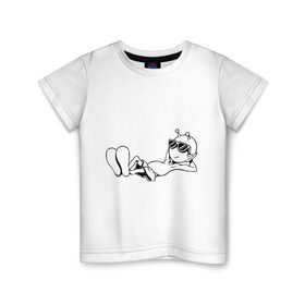 Детская футболка хлопок с принтом Инопланетянин (3) в Петрозаводске, 100% хлопок | круглый вырез горловины, полуприлегающий силуэт, длина до линии бедер | гуманоид | инопланетянин | нло | пришелец