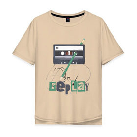 Мужская футболка хлопок Oversize с принтом Replay в Петрозаводске, 100% хлопок | свободный крой, круглый ворот, “спинка” длиннее передней части | music | replay | replayреплей | аудиокассета | кассета | музыка