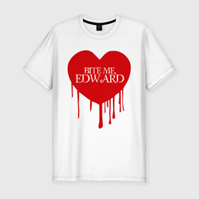 Мужская футболка премиум с принтом Bite me, Edward в Петрозаводске, 92% хлопок, 8% лайкра | приталенный силуэт, круглый вырез ворота, длина до линии бедра, короткий рукав | edward | new moon | twilight | бэлла | новолуние | сага | сумерки | эдвард