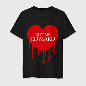 Мужская футболка хлопок с принтом Bite me, Edward в Петрозаводске, 100% хлопок | прямой крой, круглый вырез горловины, длина до линии бедер, слегка спущенное плечо. | edward | new moon | twilight | бэлла | новолуние | сага | сумерки | эдвард