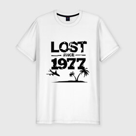 Мужская футболка премиум с принтом LOST since 1977 в Петрозаводске, 92% хлопок, 8% лайкра | приталенный силуэт, круглый вырез ворота, длина до линии бедра, короткий рукав | lost | лост | остаться в живых