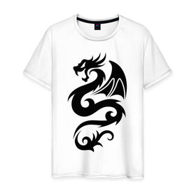 Мужская футболка хлопок с принтом Dragon-татуировка в Петрозаводске, 100% хлопок | прямой крой, круглый вырез горловины, длина до линии бедер, слегка спущенное плечо. | 