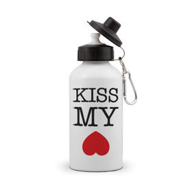 Бутылка спортивная с принтом Kiss my ace в Петрозаводске, металл | емкость — 500 мл, в комплекте две пластиковые крышки и карабин для крепления | поцелуй | сердце | целовать