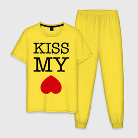 Мужская пижама хлопок с принтом Kiss my ace в Петрозаводске, 100% хлопок | брюки и футболка прямого кроя, без карманов, на брюках мягкая резинка на поясе и по низу штанин
 | Тематика изображения на принте: поцелуй | сердце | целовать