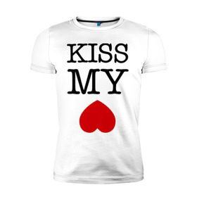 Мужская футболка премиум с принтом Kiss my ace в Петрозаводске, 92% хлопок, 8% лайкра | приталенный силуэт, круглый вырез ворота, длина до линии бедра, короткий рукав | Тематика изображения на принте: поцелуй | сердце | целовать