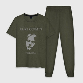 Мужская пижама хлопок с принтом Kurt Cobain в Петрозаводске, 100% хлопок | брюки и футболка прямого кроя, без карманов, на брюках мягкая резинка на поясе и по низу штанин
 | kurt cobain | nirvana | кумиры | курт кобейн | легенды | нирвана | певцы | портреты