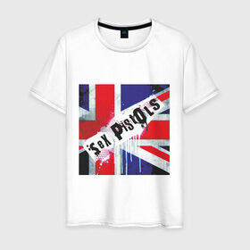 Мужская футболка хлопок с принтом Sex Pistols (2) в Петрозаводске, 100% хлопок | прямой крой, круглый вырез горловины, длина до линии бедер, слегка спущенное плечо. | британский флаг