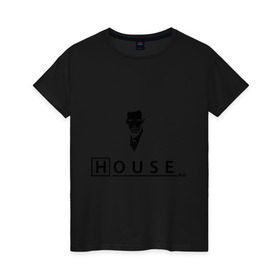 Женская футболка хлопок с принтом Доктор Хаус (House M.D.) в Петрозаводске, 100% хлопок | прямой крой, круглый вырез горловины, длина до линии бедер, слегка спущенное плечо | house | house md | все врут | доктор хауз | доктор хаус | хаус | хью лори