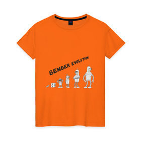Женская футболка хлопок с принтом Bender evolution в Петрозаводске, 100% хлопок | прямой крой, круглый вырез горловины, длина до линии бедер, слегка спущенное плечо | bender | evolution | futurama | футурама | эволюция