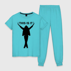 Женская пижама хлопок с принтом Майкл Джексон - This is it в Петрозаводске, 100% хлопок | брюки и футболка прямого кроя, без карманов, на брюках мягкая резинка на поясе и по низу штанин | майкл джексон