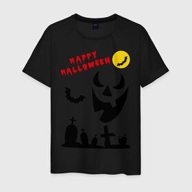 Мужская футболка хлопок с принтом Happy Halloween в Петрозаводске, 100% хлопок | прямой крой, круглый вырез горловины, длина до линии бедер, слегка спущенное плечо. | 31 октября | halloven | hallovin | halloween | hallowin | haloveen | haloven | halovin | haloween | halowen | helloween | hellowin | heloven | helowen | халлоуин | халлуин | халовин | халоуин | хелловин | хеллоуин | хеллу | хеллувин | хеловин | хелоуин | 