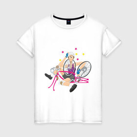 Женская футболка хлопок с принтом Крушение велосипедиста в Петрозаводске, 100% хлопок | прямой крой, круглый вырез горловины, длина до линии бедер, слегка спущенное плечо | велик | велик сломался | вело | велогонки | велосипед | велосипедист | крушение велосипедиста