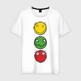Мужская футболка хлопок с принтом Смешной светофор в Петрозаводске, 100% хлопок | прямой крой, круглый вырез горловины, длина до линии бедер, слегка спущенное плечо. | smile | светофор | смайлик | смайлы | улыбки