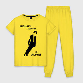 Женская пижама хлопок с принтом Майкл Джексон жив! в Петрозаводске, 100% хлопок | брюки и футболка прямого кроя, без карманов, на брюках мягкая резинка на поясе и по низу штанин | Тематика изображения на принте: майкл джексон