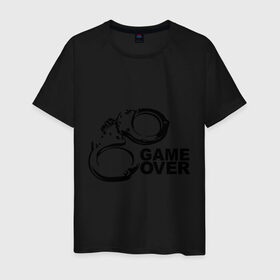 Мужская футболка хлопок с принтом Game Over наручники в Петрозаводске, 100% хлопок | прямой крой, круглый вырез горловины, длина до линии бедер, слегка спущенное плечо. | game over | арест | арестовать | заключенный | игра окончена | милиция | наручники