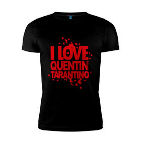 Мужская футболка премиум с принтом I love Quentin Tarantino в Петрозаводске, 92% хлопок, 8% лайкра | приталенный силуэт, круглый вырез ворота, длина до линии бедра, короткий рукав | кветин таранино | я люблю