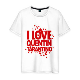 Мужская футболка хлопок с принтом I love Quentin Tarantino в Петрозаводске, 100% хлопок | прямой крой, круглый вырез горловины, длина до линии бедер, слегка спущенное плечо. | кветин таранино | я люблю