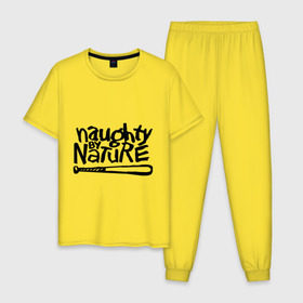 Мужская пижама хлопок с принтом Naughty by nature в Петрозаводске, 100% хлопок | брюки и футболка прямого кроя, без карманов, на брюках мягкая резинка на поясе и по низу штанин
 | хип хоп