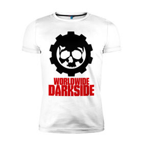 Мужская футболка премиум с принтом Worldwide Darkside в Петрозаводске, 92% хлопок, 8% лайкра | приталенный силуэт, круглый вырез ворота, длина до линии бедра, короткий рукав | Тематика изображения на принте: сторона | темная | череп | черепушка | шестеренка | электро | электронная