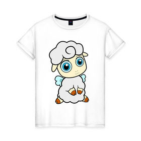 Женская футболка хлопок с принтом Милая овечка в Петрозаводске, 100% хлопок | прямой крой, круглый вырез горловины, длина до линии бедер, слегка спущенное плечо | животные | овечка | овца