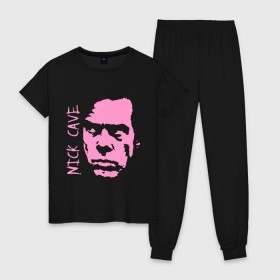Женская пижама хлопок с принтом Nick Cave в Петрозаводске, 100% хлопок | брюки и футболка прямого кроя, без карманов, на брюках мягкая резинка на поясе и по низу штанин | 