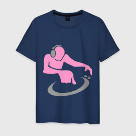 Мужская футболка хлопок с принтом Диджей (DJ) в Петрозаводске, 100% хлопок | прямой крой, круглый вырез горловины, длина до линии бедер, слегка спущенное плечо. | Тематика изображения на принте: dj | вертушка | диджей | пластинка