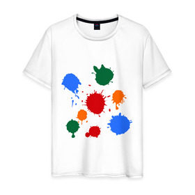 Мужская футболка хлопок с принтом Краски в Петрозаводске, 100% хлопок | прямой крой, круглый вырез горловины, длина до линии бедер, слегка спущенное плечо. | colors | клякса | кляксы | краски | цвета