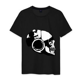 Мужская футболка хлопок с принтом Череп в наушниках (3) в Петрозаводске, 100% хлопок | прямой крой, круглый вырез горловины, длина до линии бедер, слегка спущенное плечо. | Тематика изображения на принте: скелет
