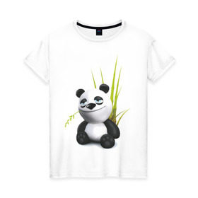 Женская футболка хлопок с принтом Панда кайфует в Петрозаводске, 100% хлопок | прямой крой, круглый вырез горловины, длина до линии бедер, слегка спущенное плечо | panda | кайф | медведь | панда кайфует