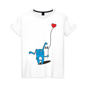 Женская футболка хлопок с принтом Ня в Петрозаводске, 100% хлопок | прямой крой, круглый вырез горловины, длина до линии бедер, слегка спущенное плечо | воздушный шар | воздушный шарик | зайчик | заяц | кролик | ня | сердечко | сердце