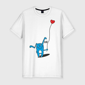 Мужская футболка премиум с принтом Ня в Петрозаводске, 92% хлопок, 8% лайкра | приталенный силуэт, круглый вырез ворота, длина до линии бедра, короткий рукав | воздушный шар | воздушный шарик | зайчик | заяц | кролик | ня | сердечко | сердце