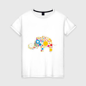 Женская футболка хлопок с принтом Слон из цветков в Петрозаводске, 100% хлопок | прямой крой, круглый вырез горловины, длина до линии бедер, слегка спущенное плечо | 