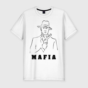 Мужская футболка премиум с принтом Мафия в Петрозаводске, 92% хлопок, 8% лайкра | приталенный силуэт, круглый вырез ворота, длина до линии бедра, короткий рукав | бандит | гангстер | клан | мафиозе | мафия | оружие | пистолет | шляпа