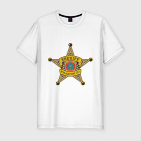 Мужская футболка премиум с принтом Шериф города в Петрозаводске, 92% хлопок, 8% лайкра | приталенный силуэт, круглый вырез ворота, длина до линии бедра, короткий рукав | sheriff | звезда шерифа | знак шерифа | коп | соp | шериф