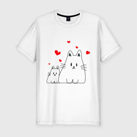 Мужская футболка премиум с принтом Кошачья любовь в Петрозаводске, 92% хлопок, 8% лайкра | приталенный силуэт, круглый вырез ворота, длина до линии бедра, короткий рукав | коты | кошачья любовь | кошки | любовь | сердце | чувства