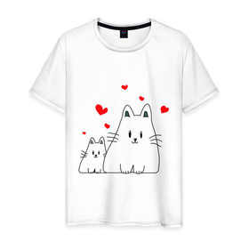 Мужская футболка хлопок с принтом Кошачья любовь в Петрозаводске, 100% хлопок | прямой крой, круглый вырез горловины, длина до линии бедер, слегка спущенное плечо. | коты | кошачья любовь | кошки | любовь | сердце | чувства