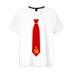 Мужская футболка хлопок с принтом Советский галстук в Петрозаводске, 100% хлопок | прямой крой, круглый вырез горловины, длина до линии бедер, слегка спущенное плечо. | серп и молот | советский галстук | советский галстукгалстук | советский союз | ссср