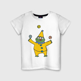 Детская футболка хлопок с принтом Инопланетянин клоун в Петрозаводске, 100% хлопок | круглый вырез горловины, полуприлегающий силуэт, длина до линии бедер | гуманоид | инопланетянин | клоун | космос | летающая тарелка | нло | пришелец | пришельцы | цирк