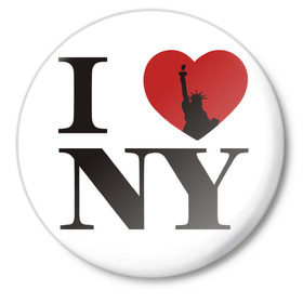 Значок с принтом Я люблю Нью-Йорк в Петрозаводске,  металл | круглая форма, металлическая застежка в виде булавки | Тематика изображения на принте: america | i love | new york | usa | америка | нью йорк